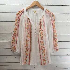 Anthropologie Fig & Flower White Boho Sheer Top S